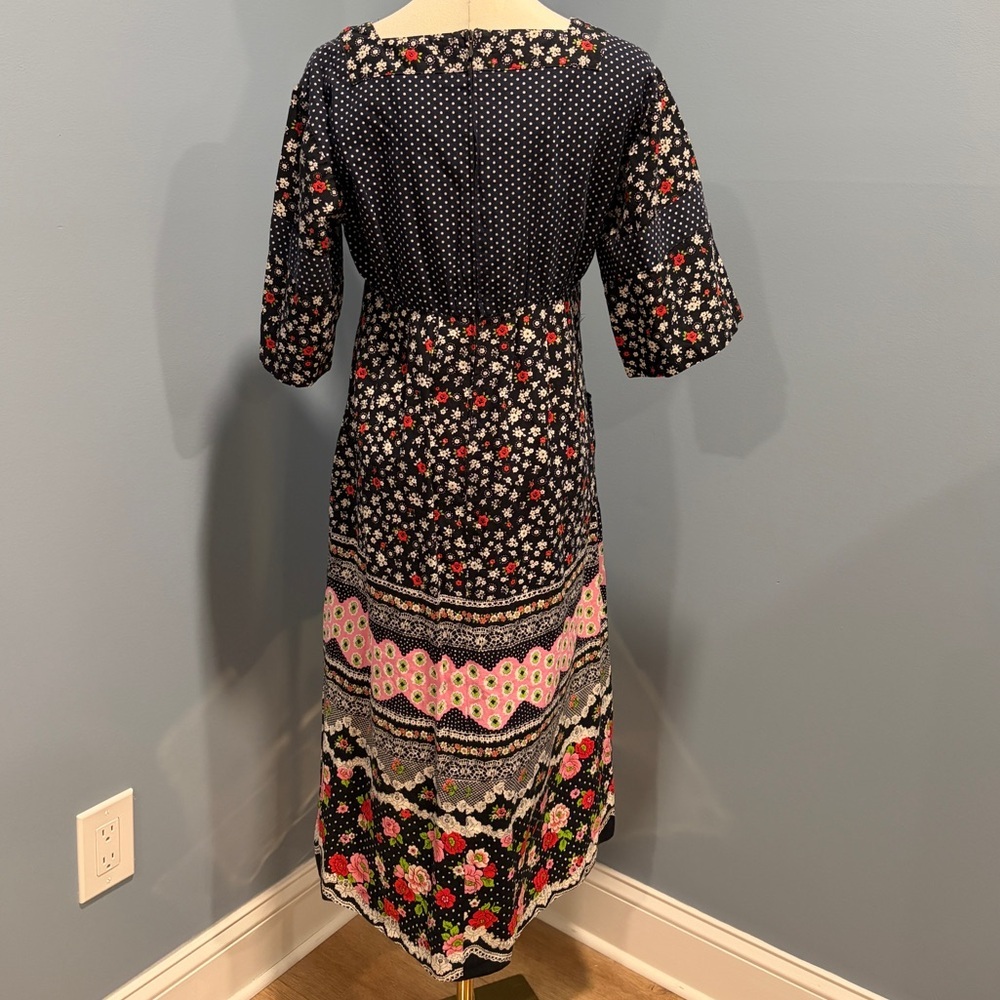 Vintage Prairie Floral Empire Waist Midi Dress Cottagecore Boho - Picture 6 of 8
